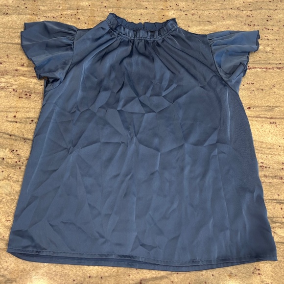 SHEIN Womens Short Flutter Sleeve Blue Collared Neck Dressy Blouse - Size XS - Picture 1 of 4